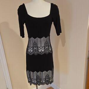 Bailey 44 Black and Gray Lace Midi Dress